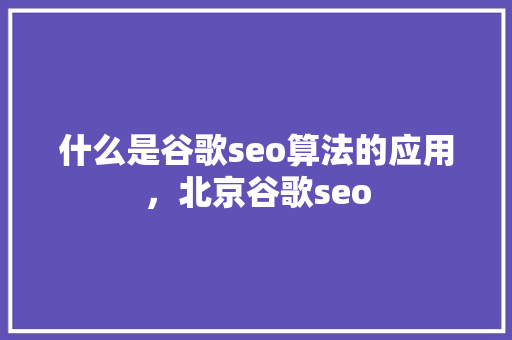 什么是谷歌seo算法的应用，北京谷歌seo Web前端