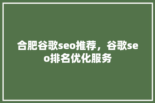 合肥谷歌seo推荐，谷歌seo排名优化服务 Web前端
