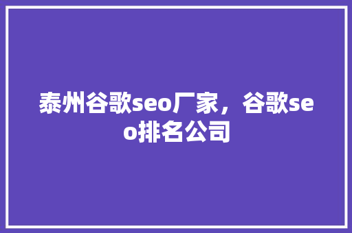 泰州谷歌seo厂家，谷歌seo排名公司
