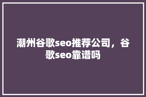 潮州谷歌seo推荐公司，谷歌seo靠谱吗 服务器/数据库