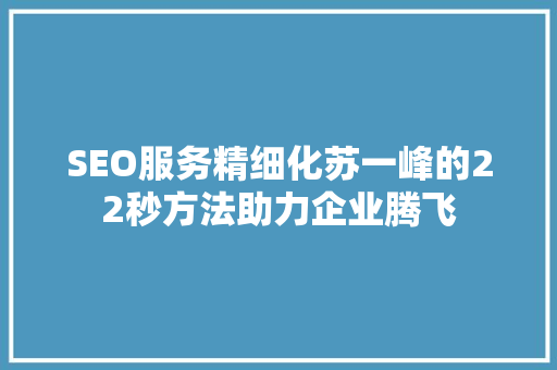 SEO服务精细化苏一峰的22秒方法助力企业腾飞 友链在线