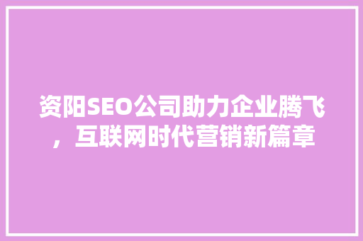 资阳SEO公司助力企业腾飞，互联网时代营销新篇章