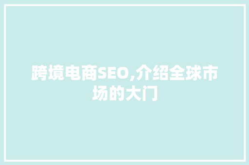 跨境电商SEO,介绍全球市场的大门