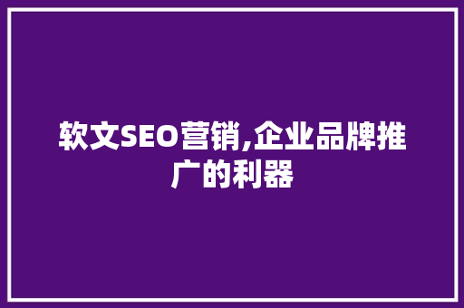 软文SEO营销,企业品牌推广的利器
