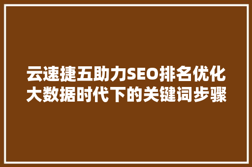 云速捷五助力SEO排名优化大数据时代下的关键词步骤 Web前端