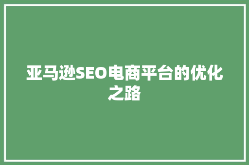 亚马逊SEO电商平台的优化之路