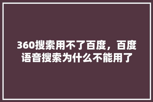 360搜索用不了百度，百度语音搜索为什么不能用了 SEO教程
