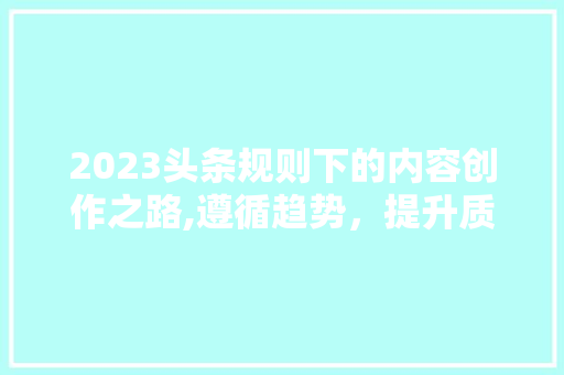 2023头条规则下的内容创作之路,遵循趋势，提升质量