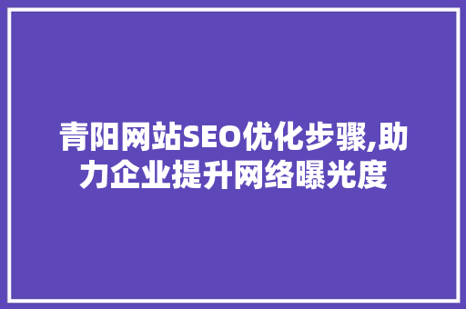 青阳网站SEO优化步骤,助力企业提升网络曝光度