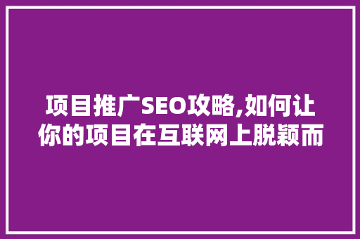 项目推广SEO攻略,如何让你的项目在互联网上脱颖而出 项目推广SEO攻略,如何让你的项目在互联网上脱颖而出 Web前端