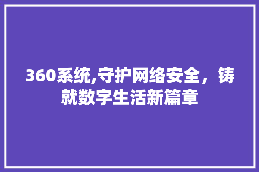 360系统,守护网络安全，铸就数字生活新篇章