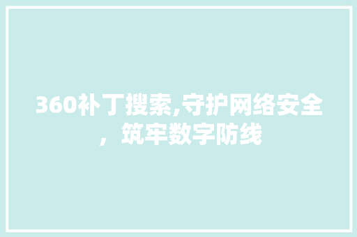 360补丁搜索,守护网络安全，筑牢数字防线