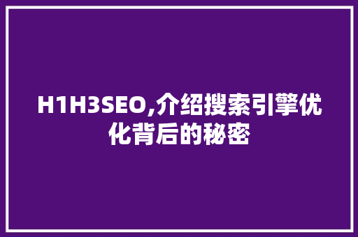 H1H3SEO,介绍搜索引擎优化背后的秘密