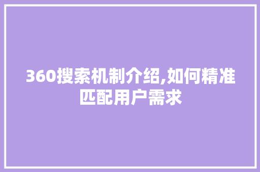 360搜索机制介绍,如何精准匹配用户需求