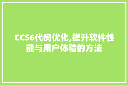 CCS6代码优化,提升软件性能与用户体验的方法