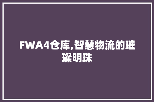 FWA4仓库,智慧物流的璀璨明珠