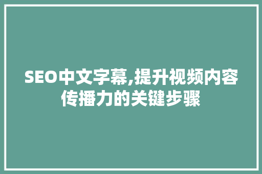 SEO中文字幕,提升视频内容传播力的关键步骤