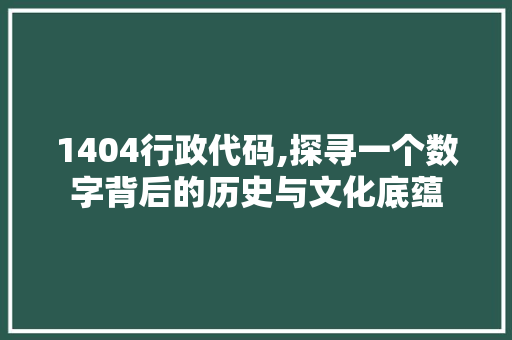 1404行政代码,探寻一个数字背后的历史与文化底蕴
