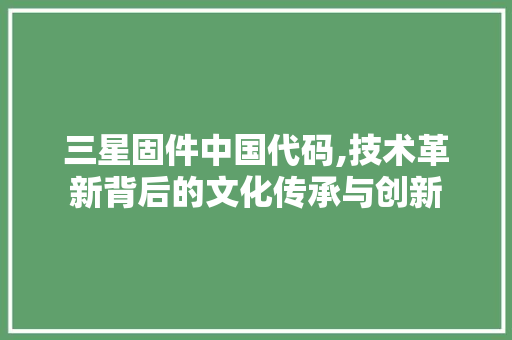 三星固件中国代码,技术革新背后的文化传承与创新