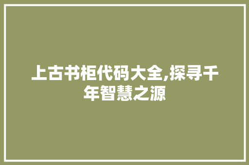 上古书柜代码大全,探寻千年智慧之源 上古书柜代码大全,探寻千年智慧之源 建站教程
