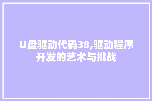 U盘驱动代码38,驱动程序开发的艺术与挑战
