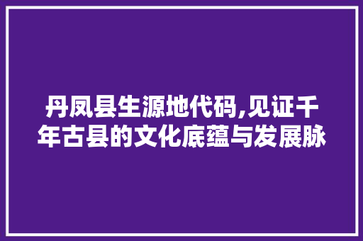丹凤县生源地代码,见证千年古县的文化底蕴与发展脉络