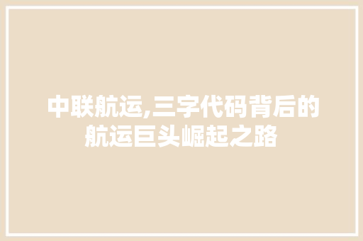 中联航运,三字代码背后的航运巨头崛起之路