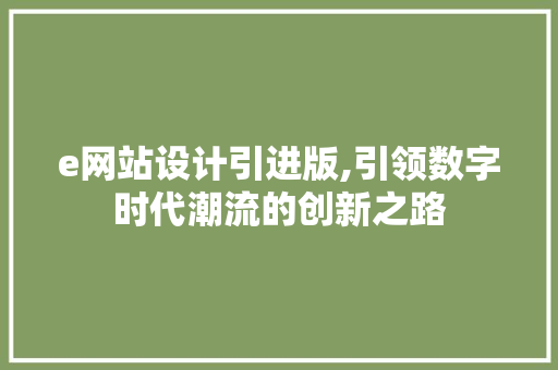 e网站设计引进版,引领数字时代潮流的创新之路