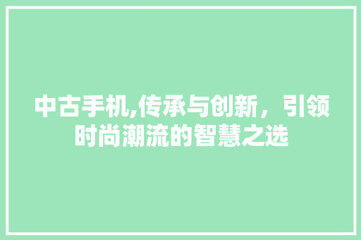 中古手机,传承与创新，引领时尚潮流的智慧之选