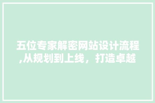 五位专家解密网站设计流程,从规划到上线，打造卓越用户体验