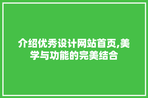 介绍优秀设计网站首页,美学与功能的完美结合