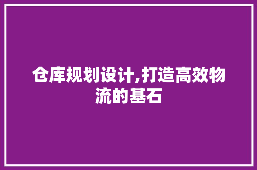 仓库规划设计,打造高效物流的基石
