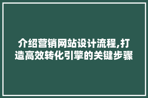 介绍营销网站设计流程,打造高效转化引擎的关键步骤