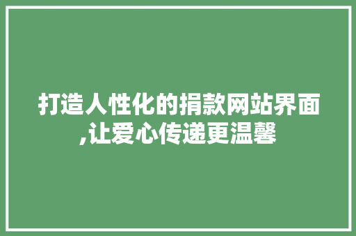 打造人性化的捐款网站界面,让爱心传递更温馨