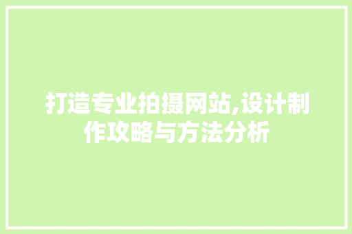 打造专业拍摄网站,设计制作攻略与方法分析