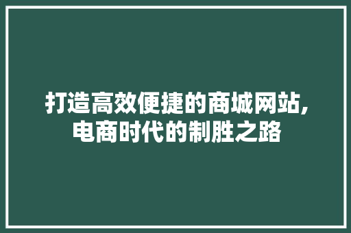 打造高效便捷的商城网站,电商时代的制胜之路