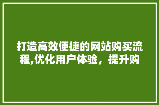 打造高效便捷的网站购买流程,优化用户体验，提升购物满意度