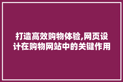 打造高效购物体验,网页设计在购物网站中的关键作用