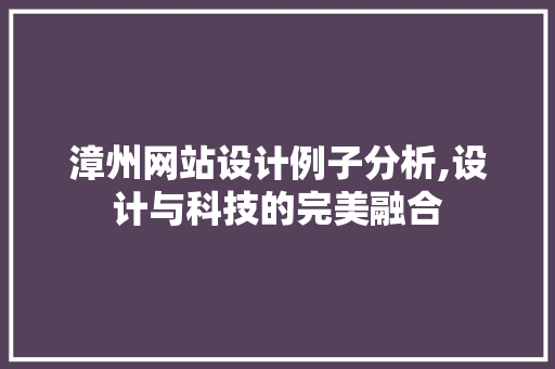 漳州网站设计例子分析,设计与科技的完美融合