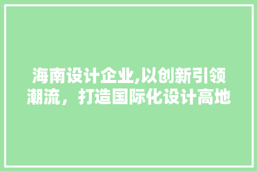 海南设计企业,以创新引领潮流，打造国际化设计高地